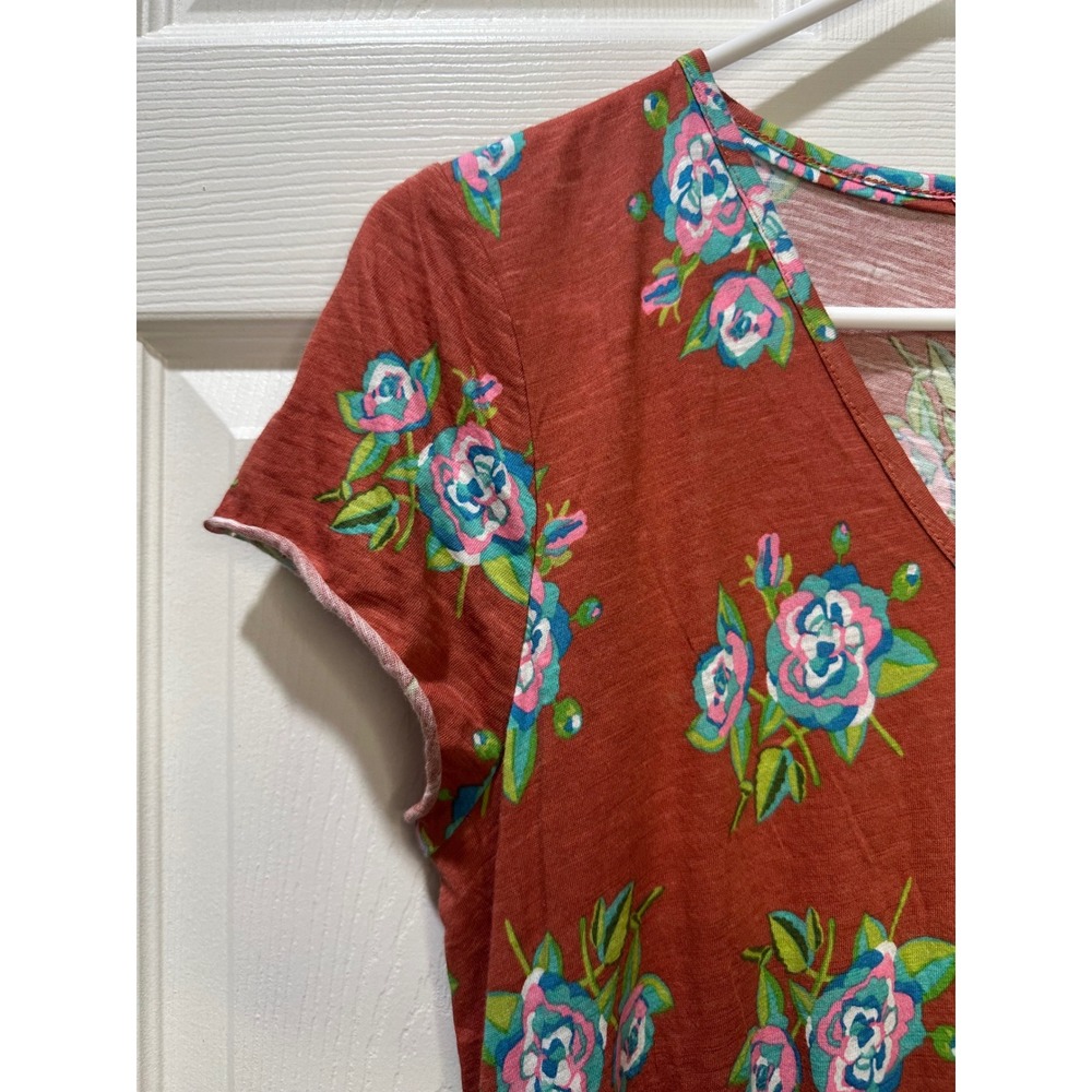 Matilda Jane Floral Tiered Dress Rust Pink Blue Bloom Short Sleeve V‎ Neck M - Picture 3 of 6